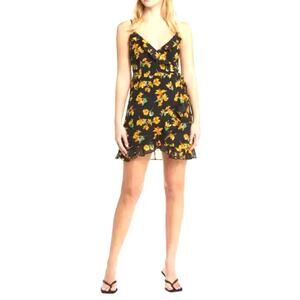Topshop Black Yellow Floral Ruffle Mini Wrap Dress Womens 4